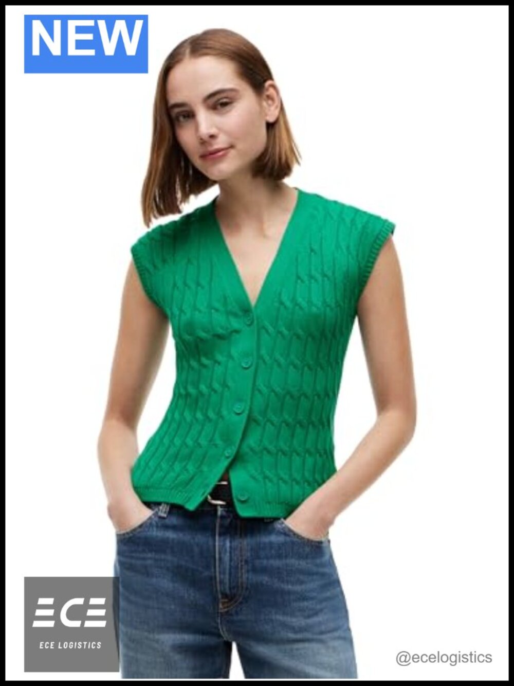 Cotton Cable Knit V-Neck Cardigan Sleeveless Button Down Sweater